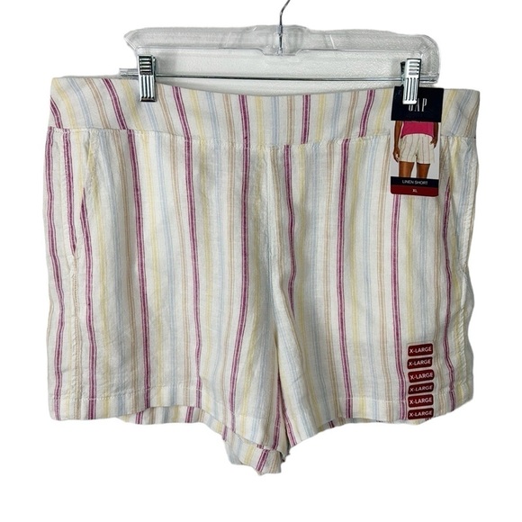 GAP Women's XL Linen Short Dotted Sun Stripe Multi Pull On Pockets NWT - Picture 2 of 15